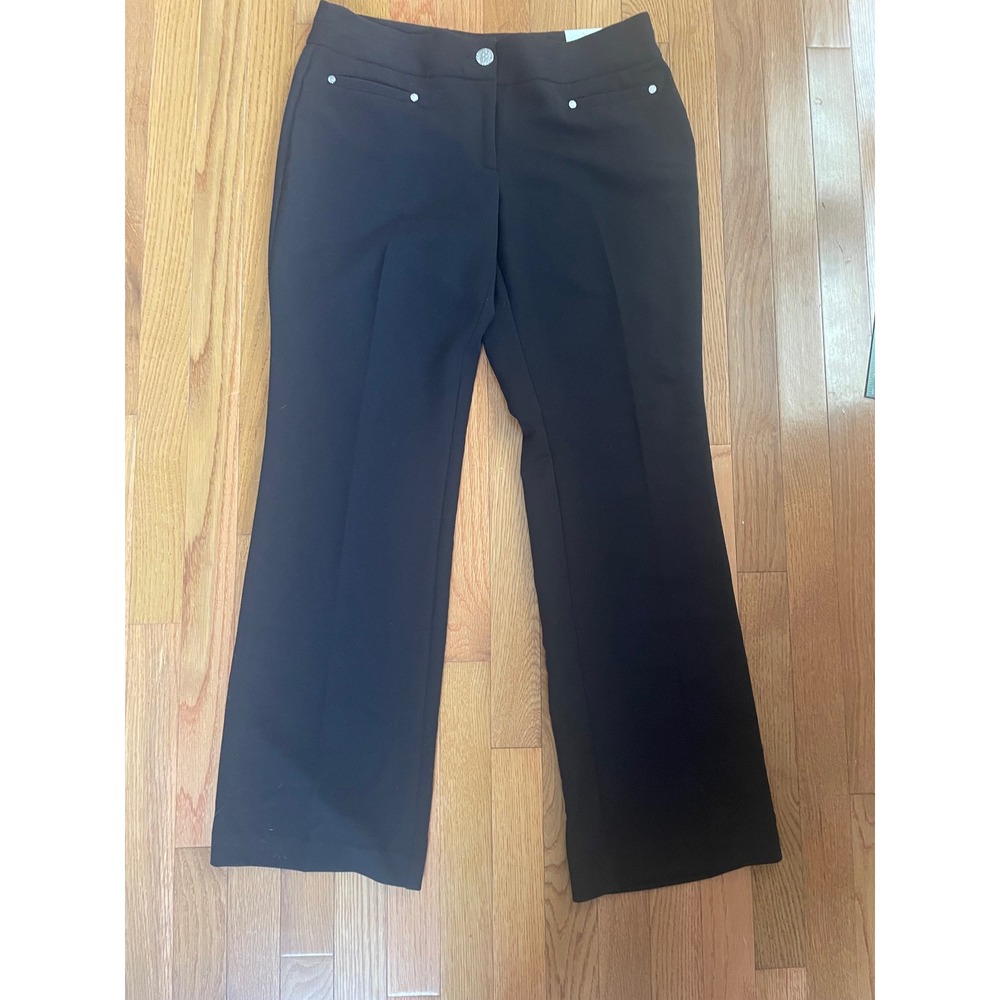Anne Klein Womens Black Wide Leg Dress Pants Trousers Silver Hardware Size 8 NEW